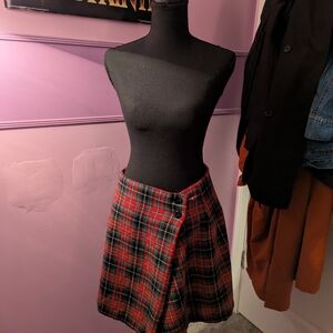 Red Plaid Circle Skirt with Button-Front Detail